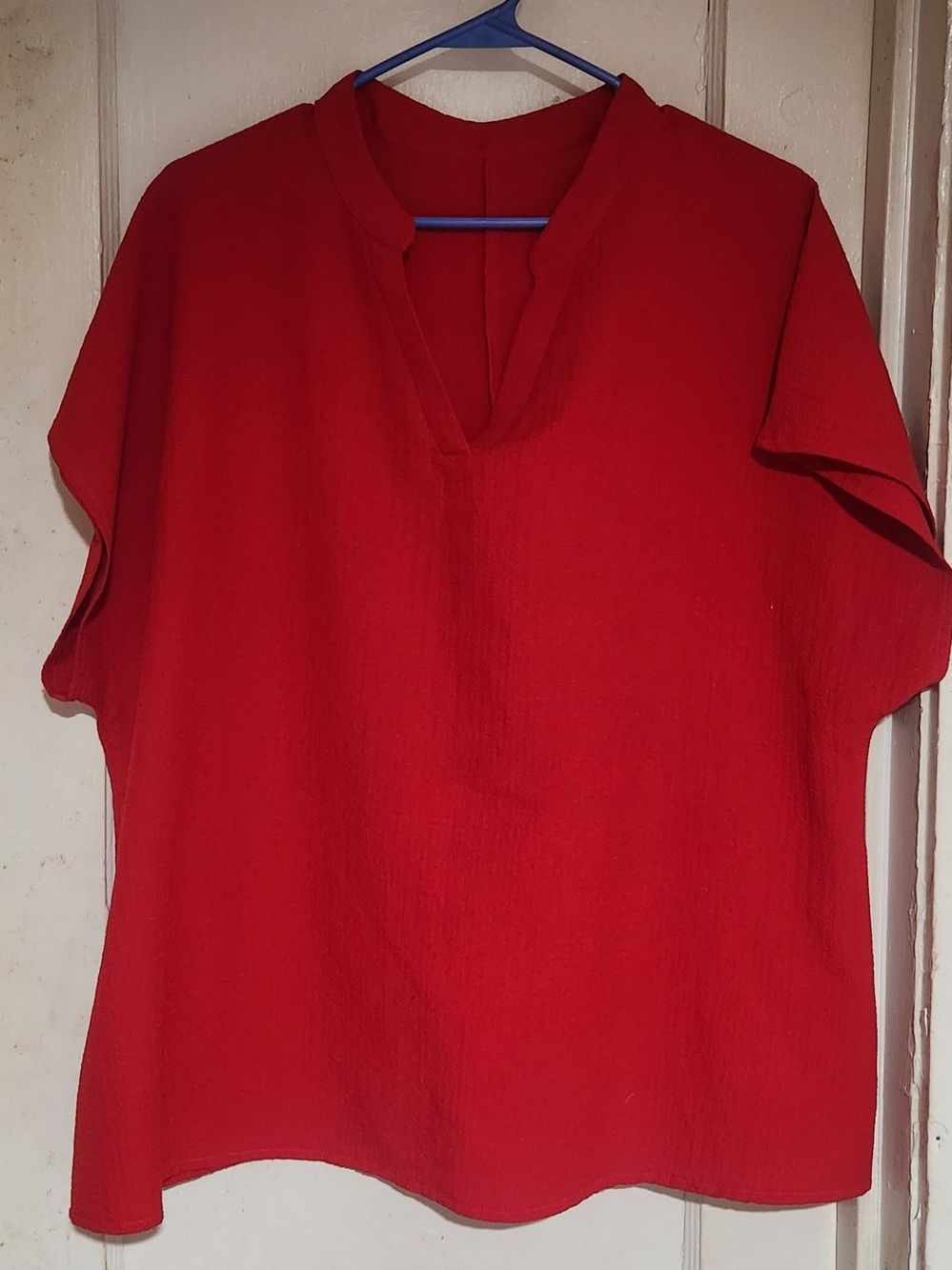 SHEIN Red Split-Neck Tunic Top